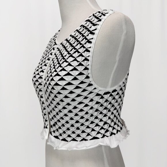 Anthropologie Women's S/M Black White Smocked Keyhole Cropped Tank Top - Picture 5 of 8